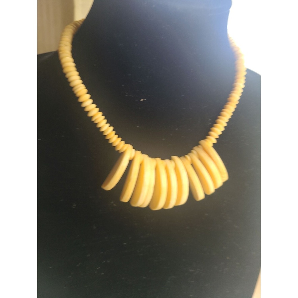 Vintage Bovine Bone Carved Beaded Necklace with barrel clasp Tribal